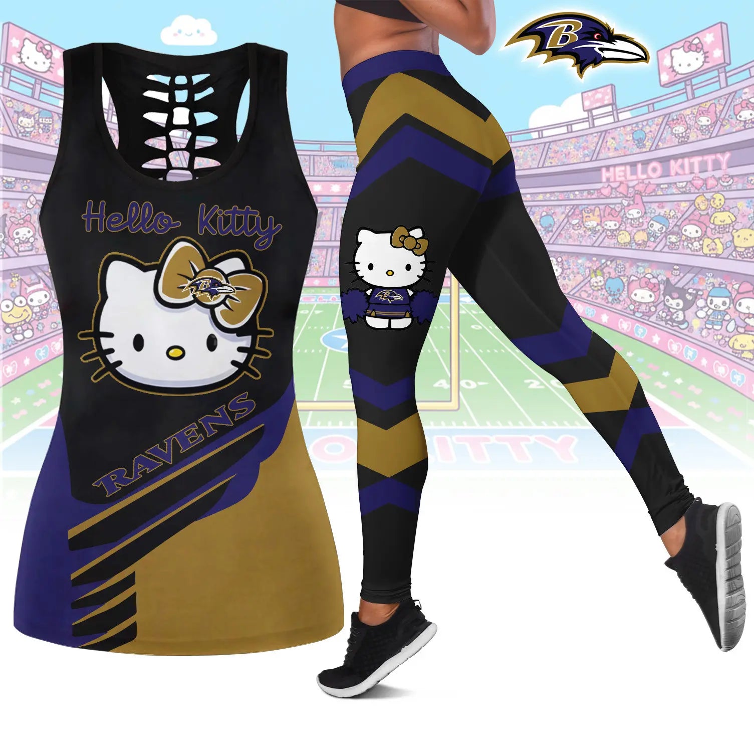 Baltimore Ravens | Premium NFL Hello Kitty Combo Leggings And Tanktop TD – HuddleStyle.com - Main