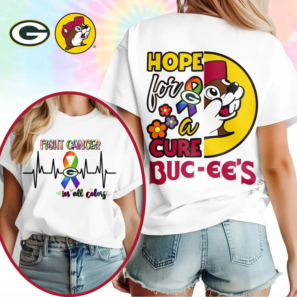 Green Bay Packers | Premium NFL Bucee Cancer Awareness Woman Shirt – HuddleStyle.com - Image 2