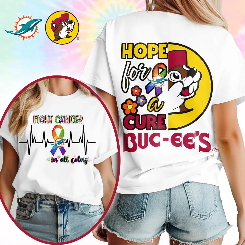 Miami Dolphins | Premium NFL Bucee Cancer Awareness Woman Shirt – HuddleStyle.com - Image 2