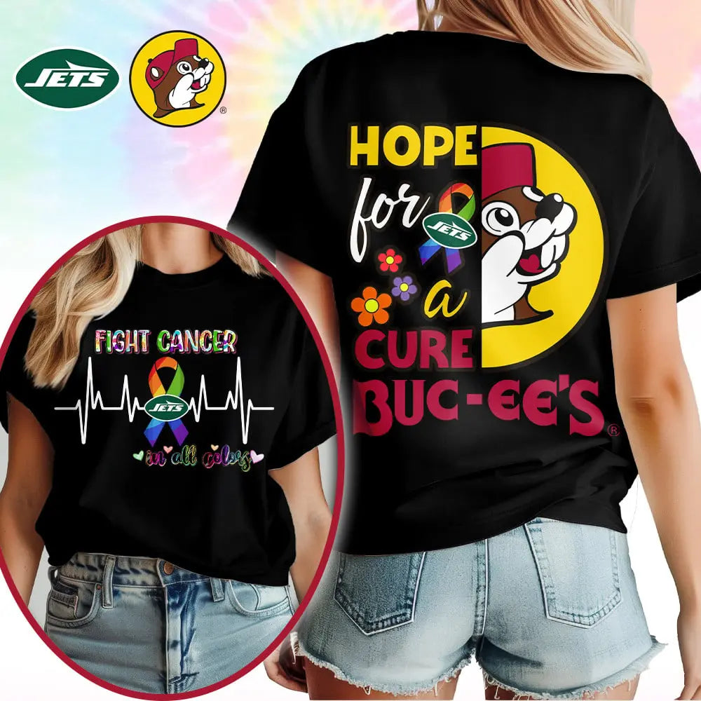New York Jets | Premium NFL Bucee Cancer Awareness Woman Shirt – HuddleStyle.com - Image 3