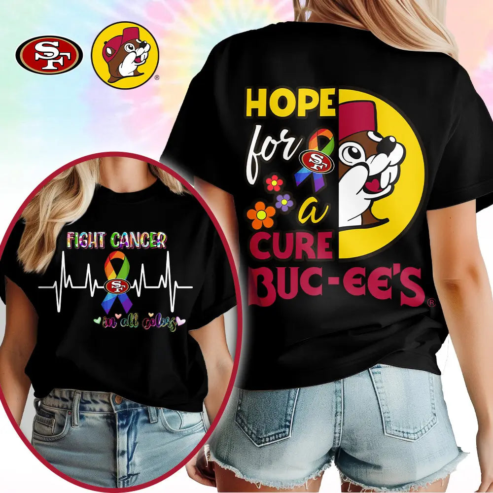 San Francisco 49ers | Premium NFL Bucee Cancer Awareness Woman Shirt – HuddleStyle.com - Image 3