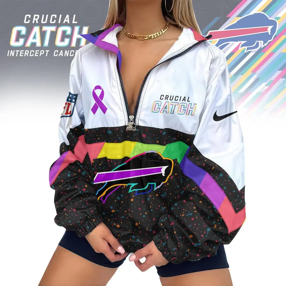 Buffalo Bills | Premium Crucial Catch V-Neck Zipper Sweatshirt Jackets – HuddleStyle.com - Image 2