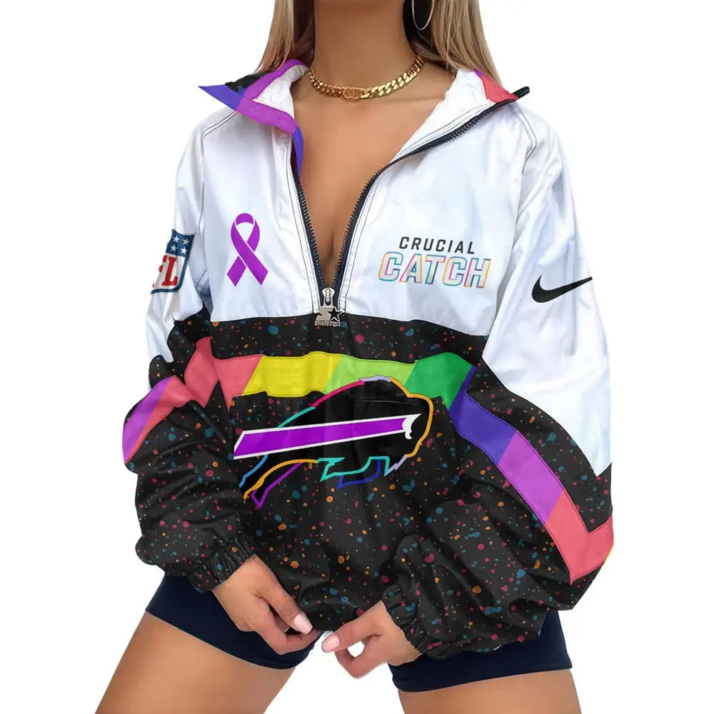 Buffalo Bills | Premium Crucial Catch V-Neck Zipper Sweatshirt Jackets – HuddleStyle.com - Main