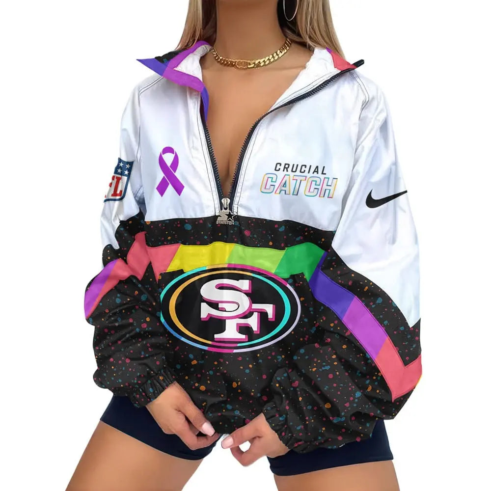 San Francisco 49ers | Premium Crucial Catch V-Neck Zipper Sweatshirt Jackets – HuddleStyle.com - Main