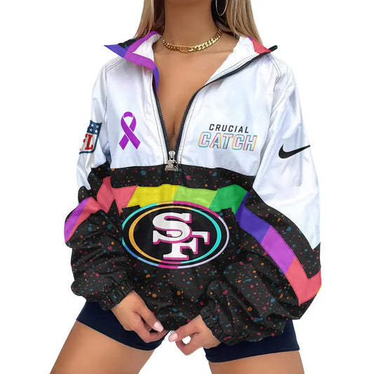 San Francisco 49ers | Premium Crucial Catch V-Neck Zipper Sweatshirt Jackets – HuddleStyle.com - Main