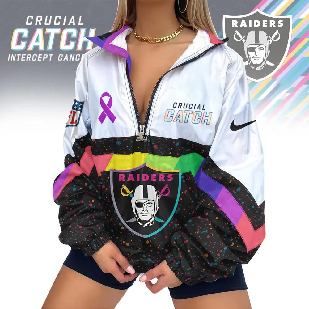 Las Vegas Raiders | Premium Crucial Catch V-Neck Zipper Sweatshirt Jackets – HuddleStyle.com - Image 2