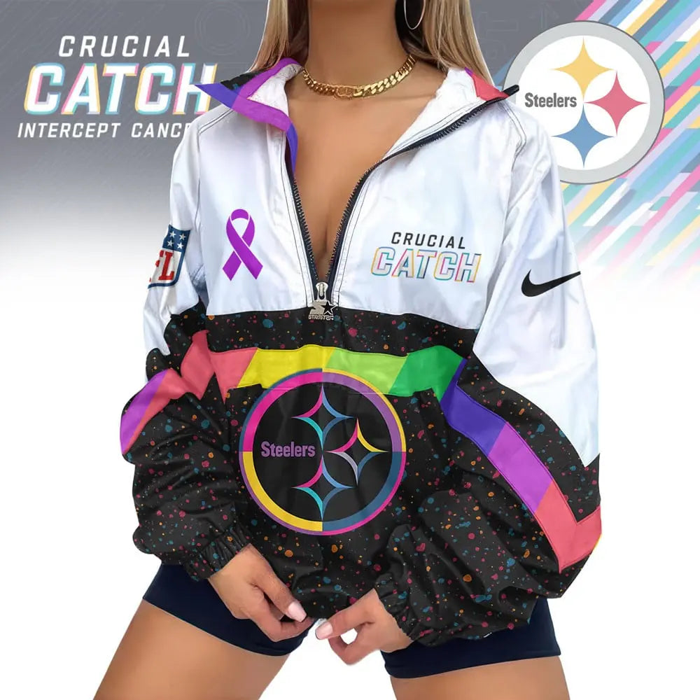 Pittsburgh Steelers | Premium Crucial Catch V-Neck Zipper Sweatshirt Jackets – HuddleStyle.com - Main