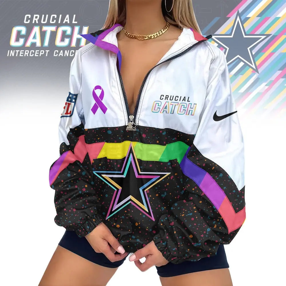 Dallas Cowboys | Premium Crucial Catch V-Neck Zipper Sweatshirt Jackets – HuddleStyle.com - Main