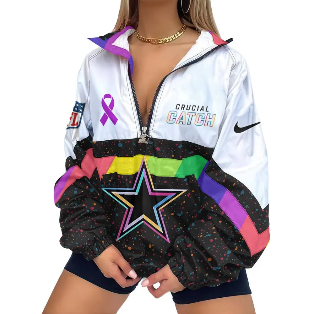 Dallas Cowboys | Premium Crucial Catch V-Neck Zipper Sweatshirt Jackets – HuddleStyle.com - Image 2