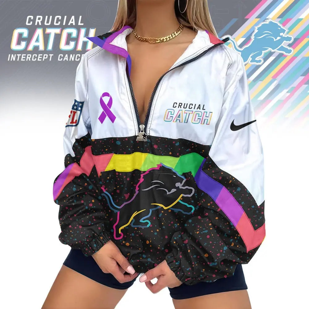 Detroit Lions | Premium Crucial Catch V-Neck Zipper Sweatshirt Jackets – HuddleStyle.com - Image 2