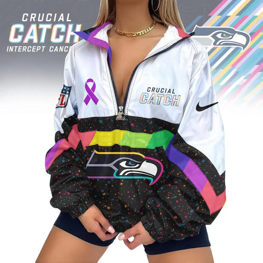 Seattle Seahawks | Premium Crucial Catch V-Neck Zipper Sweatshirt Jackets – HuddleStyle.com - Main