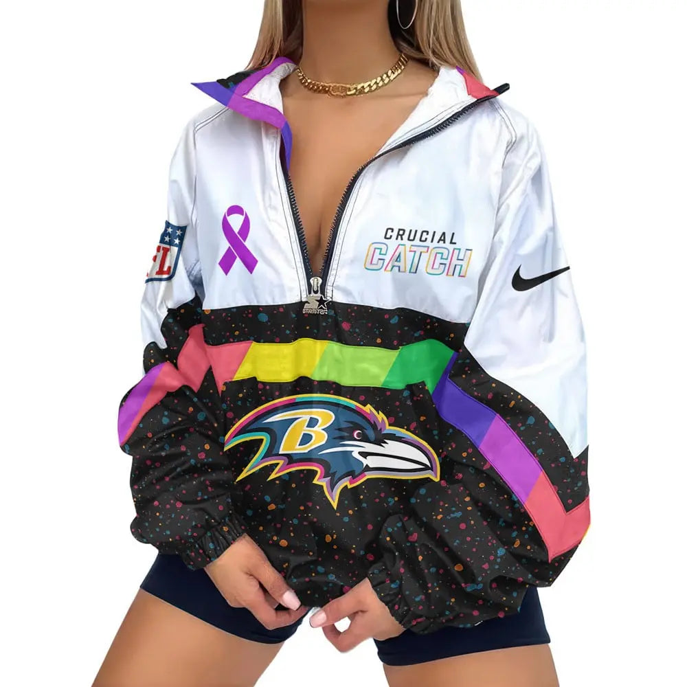 Baltimore Ravens | Premium Crucial Catch V-Neck Zipper Sweatshirt Jackets – HuddleStyle.com - Image 2