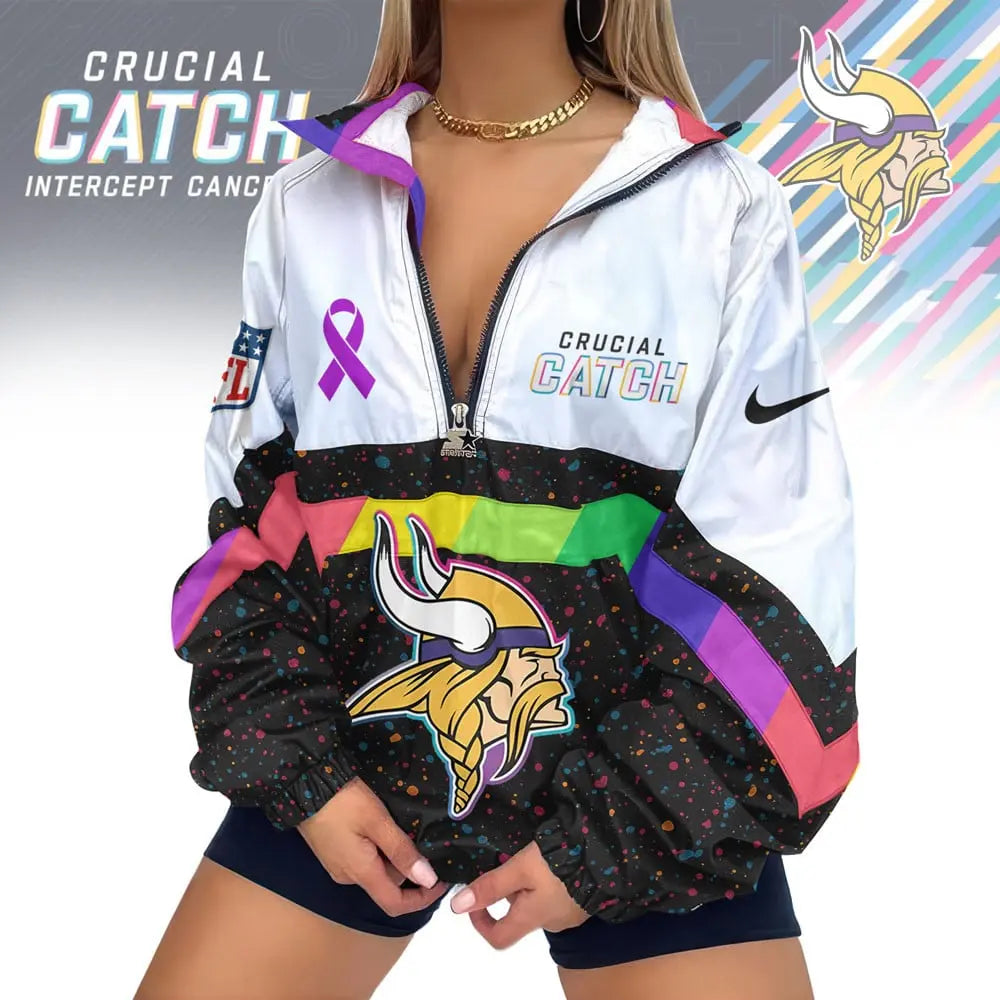 Minnesota Vikings | Premium Crucial Catch V-Neck Zipper Sweatshirt Jackets – HuddleStyle.com - Main