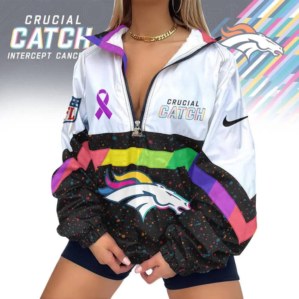 Denver Broncos | Premium Crucial Catch V-Neck Zipper Sweatshirt Jackets – HuddleStyle.com - Main