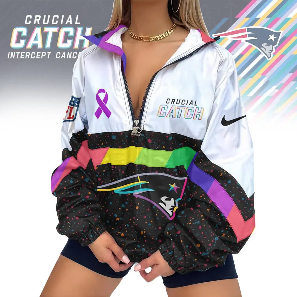 New England Patriots | Premium Crucial Catch V-Neck Zipper Sweatshirt Jackets – HuddleStyle.com - Image 2