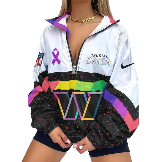 Washington Commanders | Premium Crucial Catch V-Neck Zipper Sweatshirt Jackets – HuddleStyle.com - Main