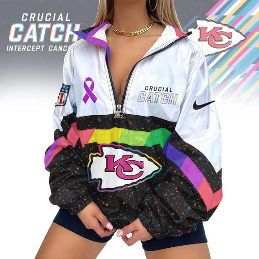 Kansas City Chiefs | Premium Crucial Catch V-Neck Zipper Sweatshirt Jackets – HuddleStyle.com - Main
