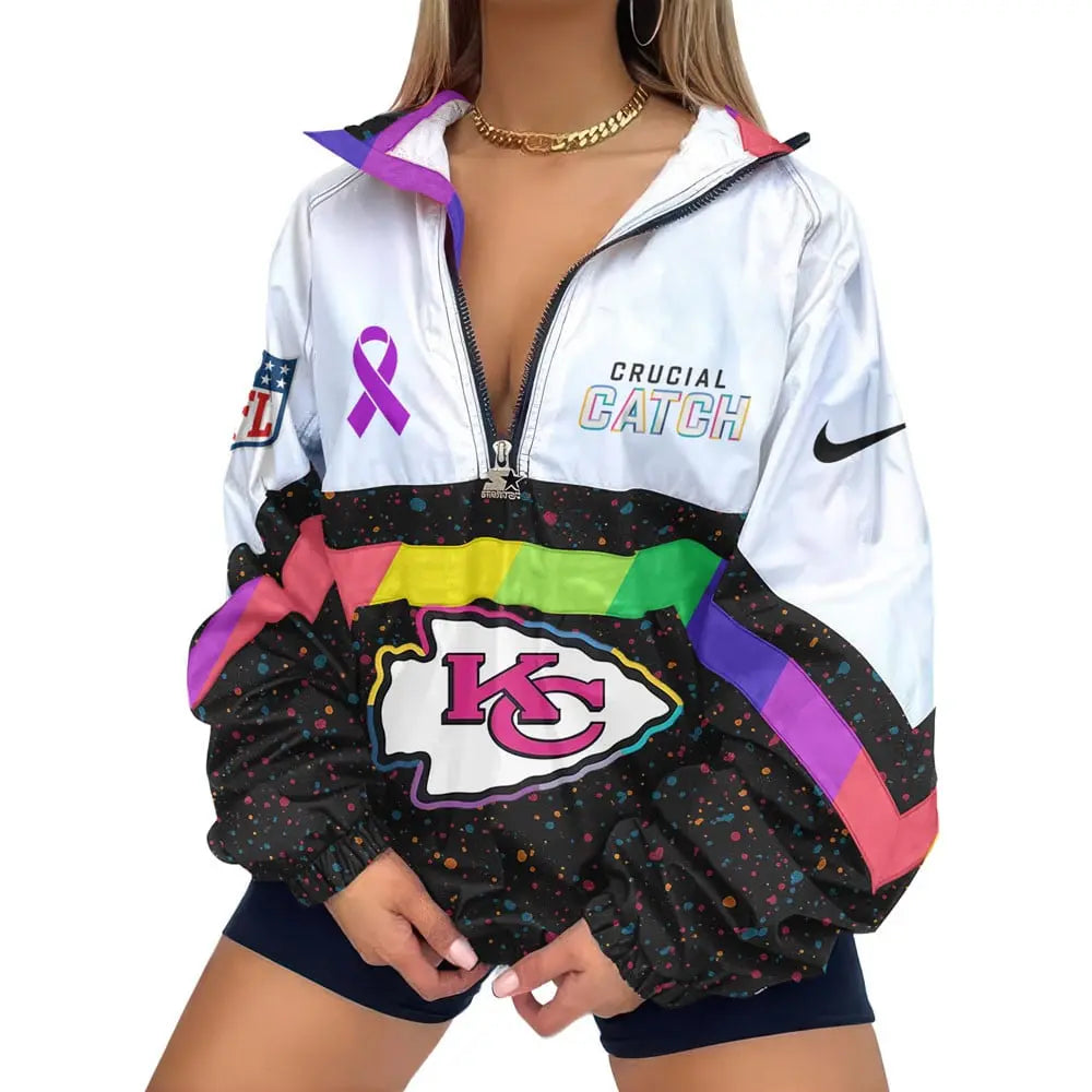 Kansas City Chiefs | Premium Crucial Catch V-Neck Zipper Sweatshirt Jackets – HuddleStyle.com - Image 2