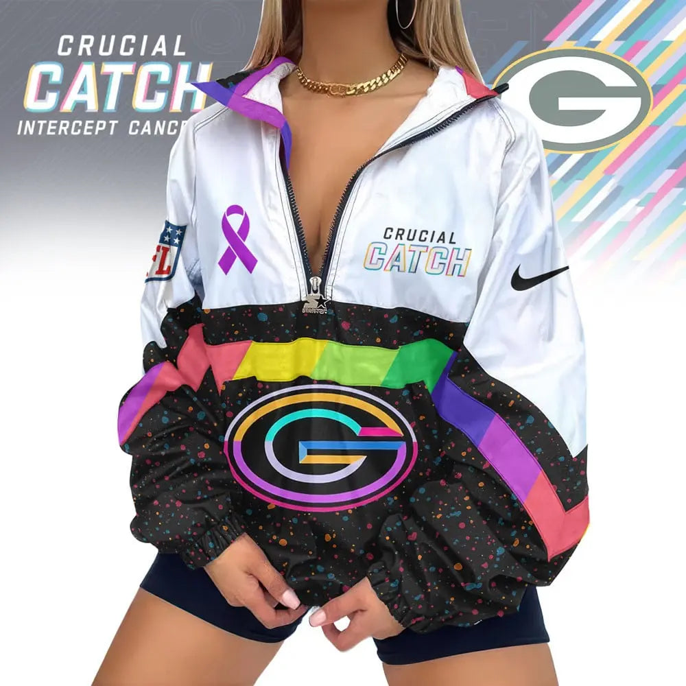 Green Bay Packers | Premium Crucial Catch V-Neck Zipper Sweatshirt Jackets – HuddleStyle.com - Image 2