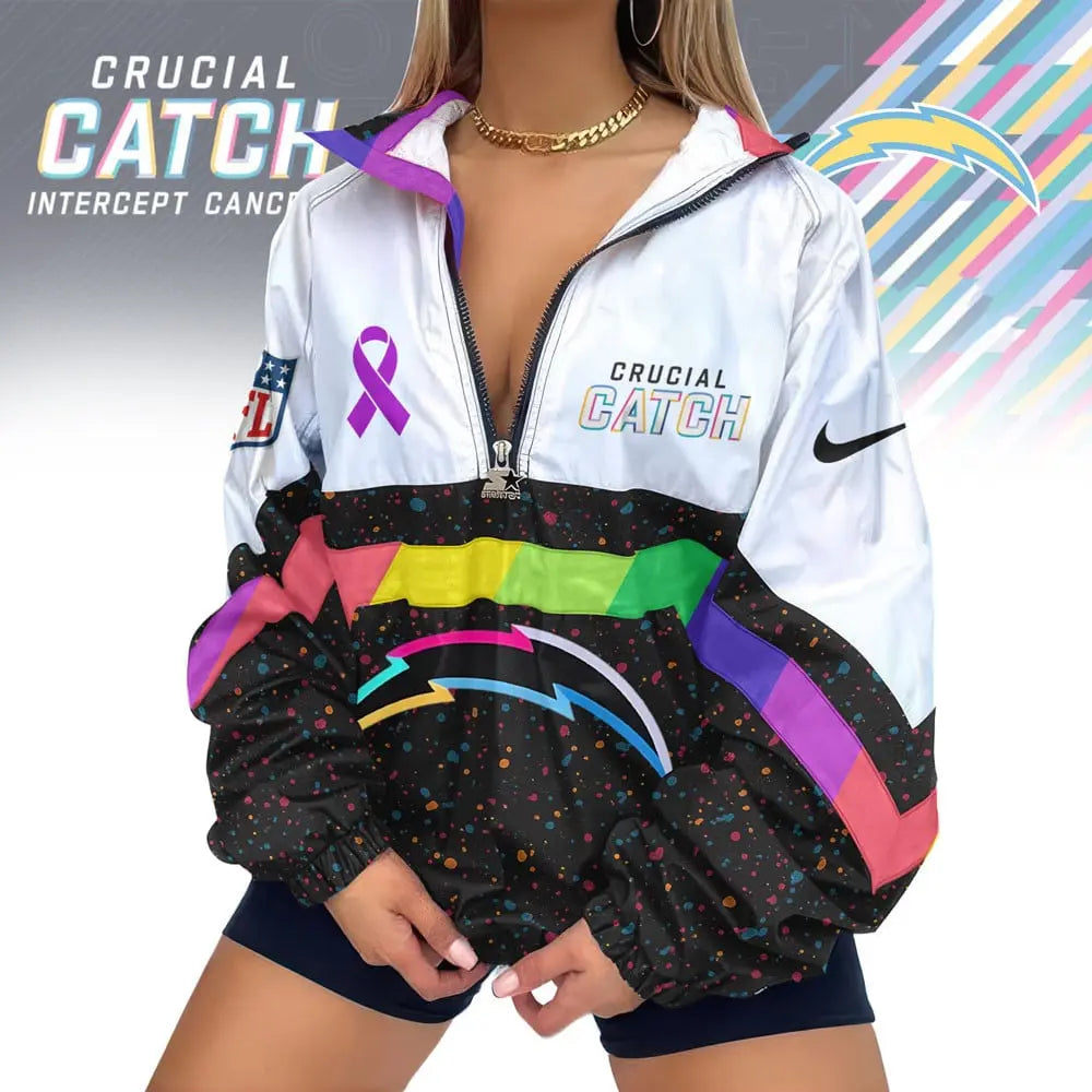 Los Angeles Chargers | Premium Crucial Catch V-Neck Zipper Sweatshirt Jackets – HuddleStyle.com - Image 2