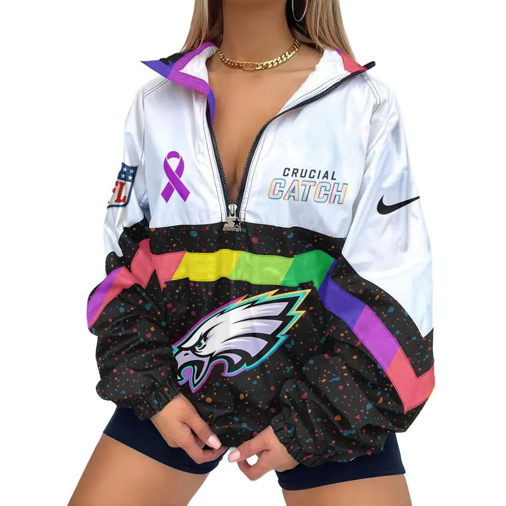 Philadelphia Eagles | Premium Crucial Catch V-Neck Zipper Sweatshirt Jackets – HuddleStyle.com - Image 2