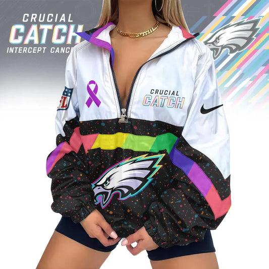 Philadelphia Eagles | Premium Crucial Catch V-Neck Zipper Sweatshirt Jackets – HuddleStyle.com - Main