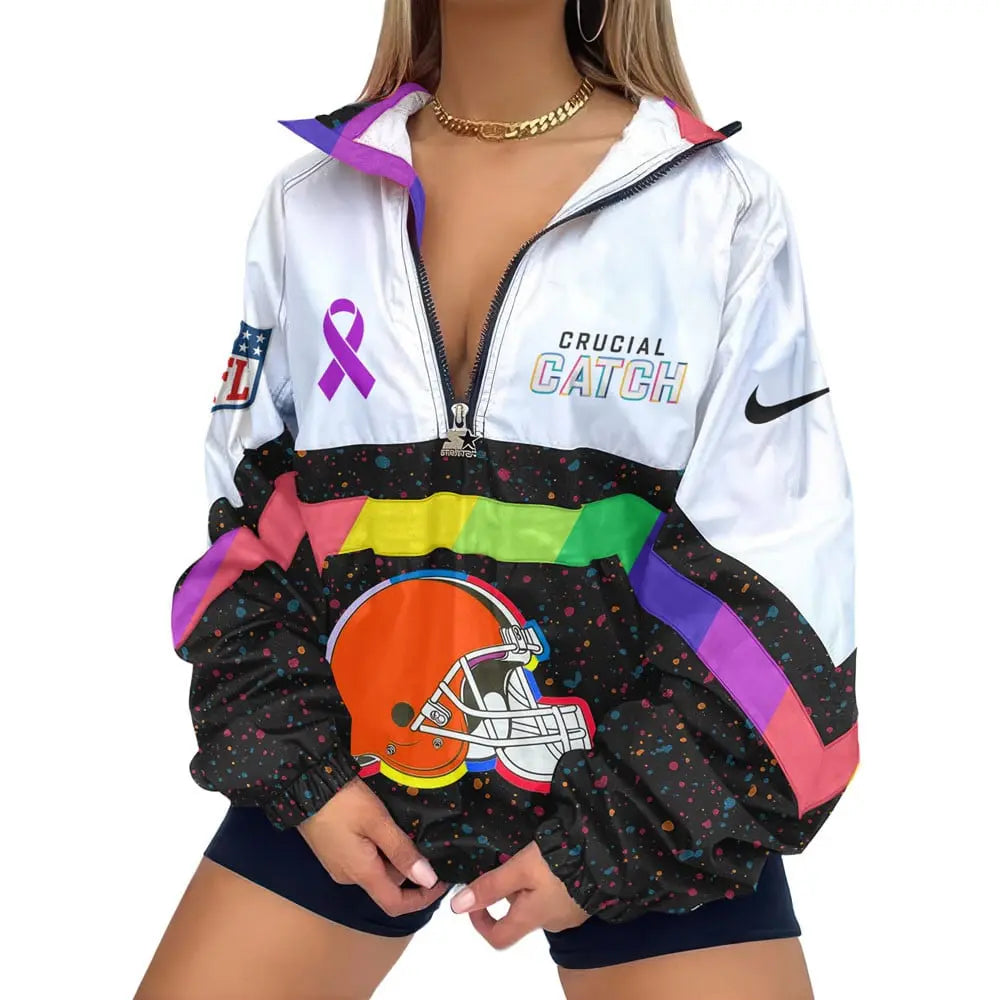 Cleveland Browns | Premium Crucial Catch V-Neck Zipper Sweatshirt Jackets – HuddleStyle.com - Image 2