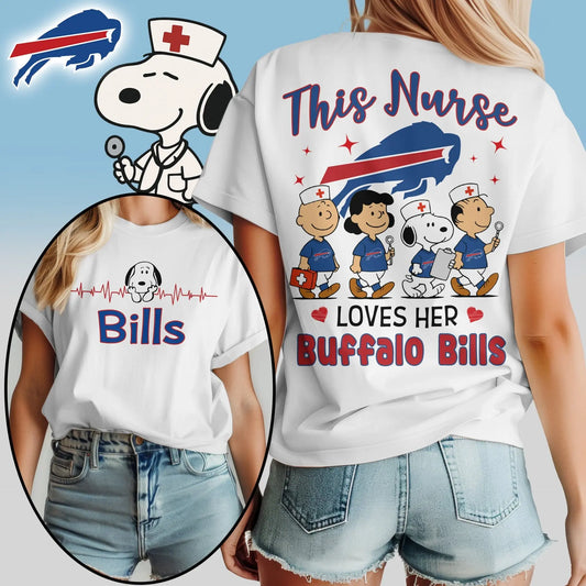 Buffalo Bills | Premium NFL Peanuts Snoopy Fan Nurse Appreciation Woman Shirt NY – HuddleStyle.com - Main