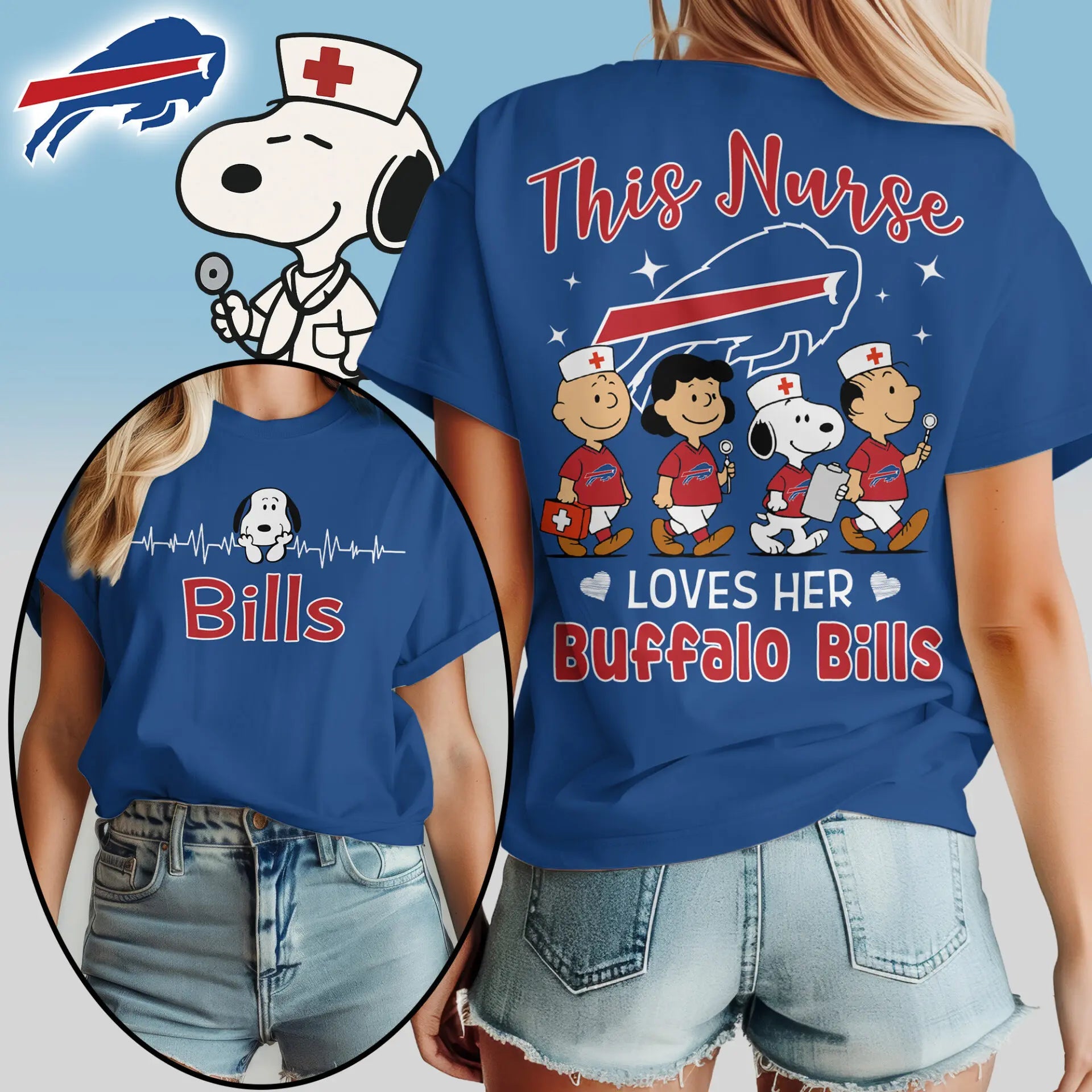 Buffalo Bills | Premium NFL Snoopy Nurse Appreciation Woman Shirt – HuddleStyle.com - Image 3