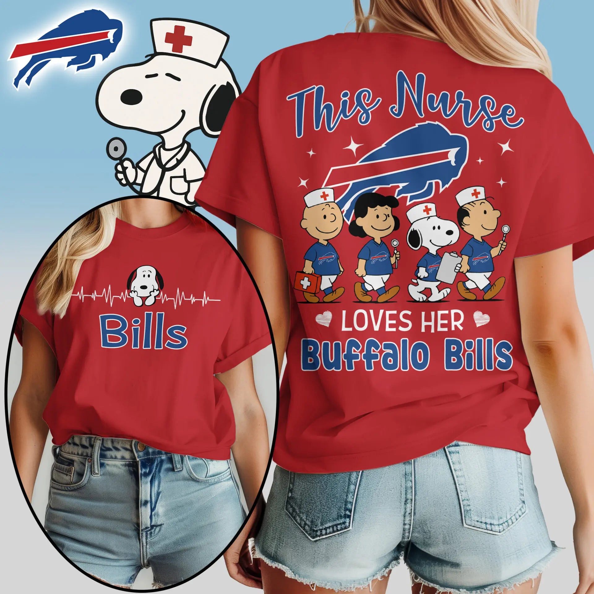 Buffalo Bills | Premium NFL Snoopy Nurse Appreciation Woman Shirt – HuddleStyle.com - Image 4