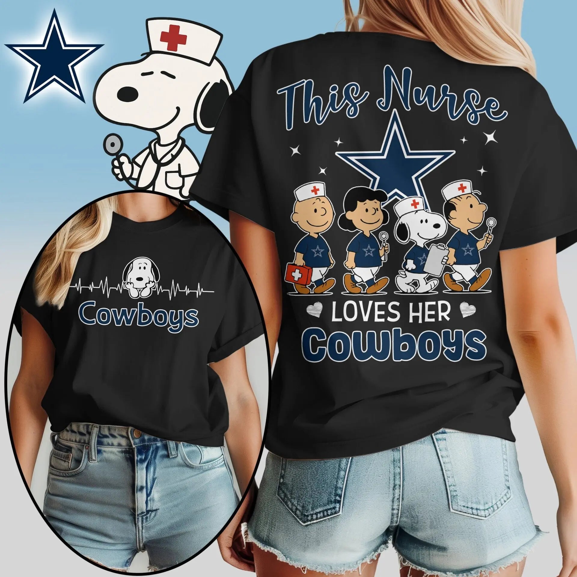 Dallas Cowboys | Premium NFL Snoopy Nurse Appreciation Woman Shirt – HuddleStyle.com - Image 3