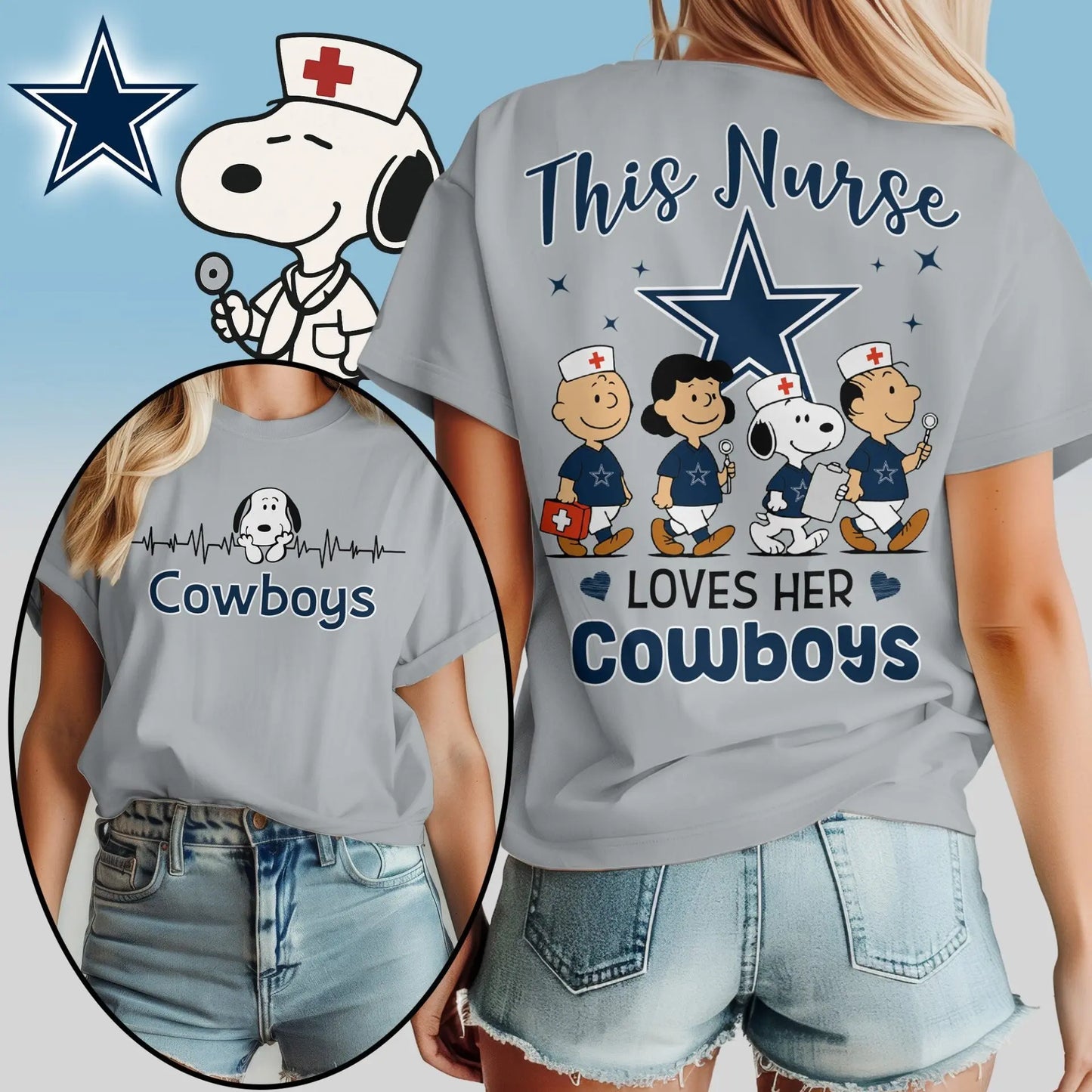 Dallas Cowboys | Premium NFL Snoopy Nurse Appreciation Woman Shirt – HuddleStyle.com - Main