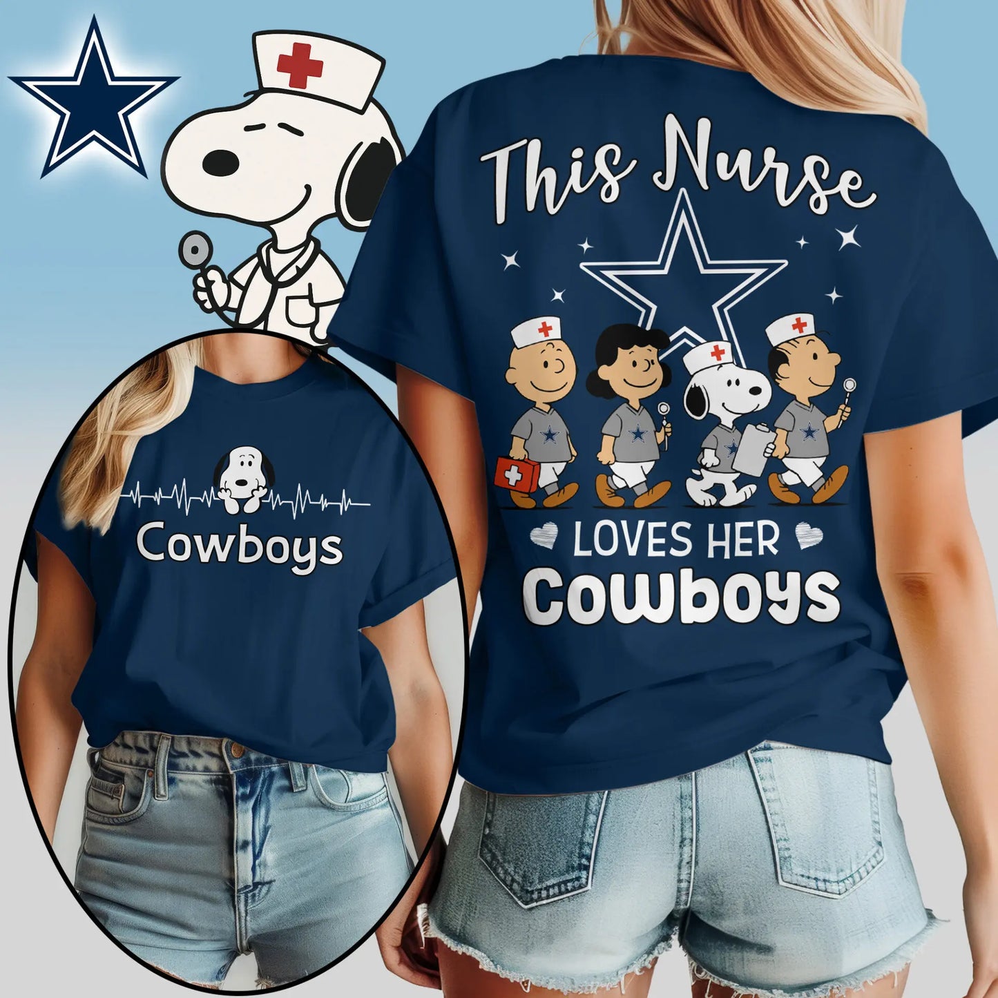 Dallas Cowboys | Premium NFL Snoopy Nurse Appreciation Woman Shirt – HuddleStyle.com - Image 2