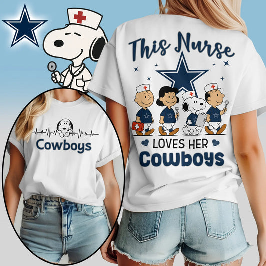 Dallas Cowboys | Premium NFL Peanuts Snoopy Fan Nurse Appreciation Woman Shirt NY – HuddleStyle.com - Main