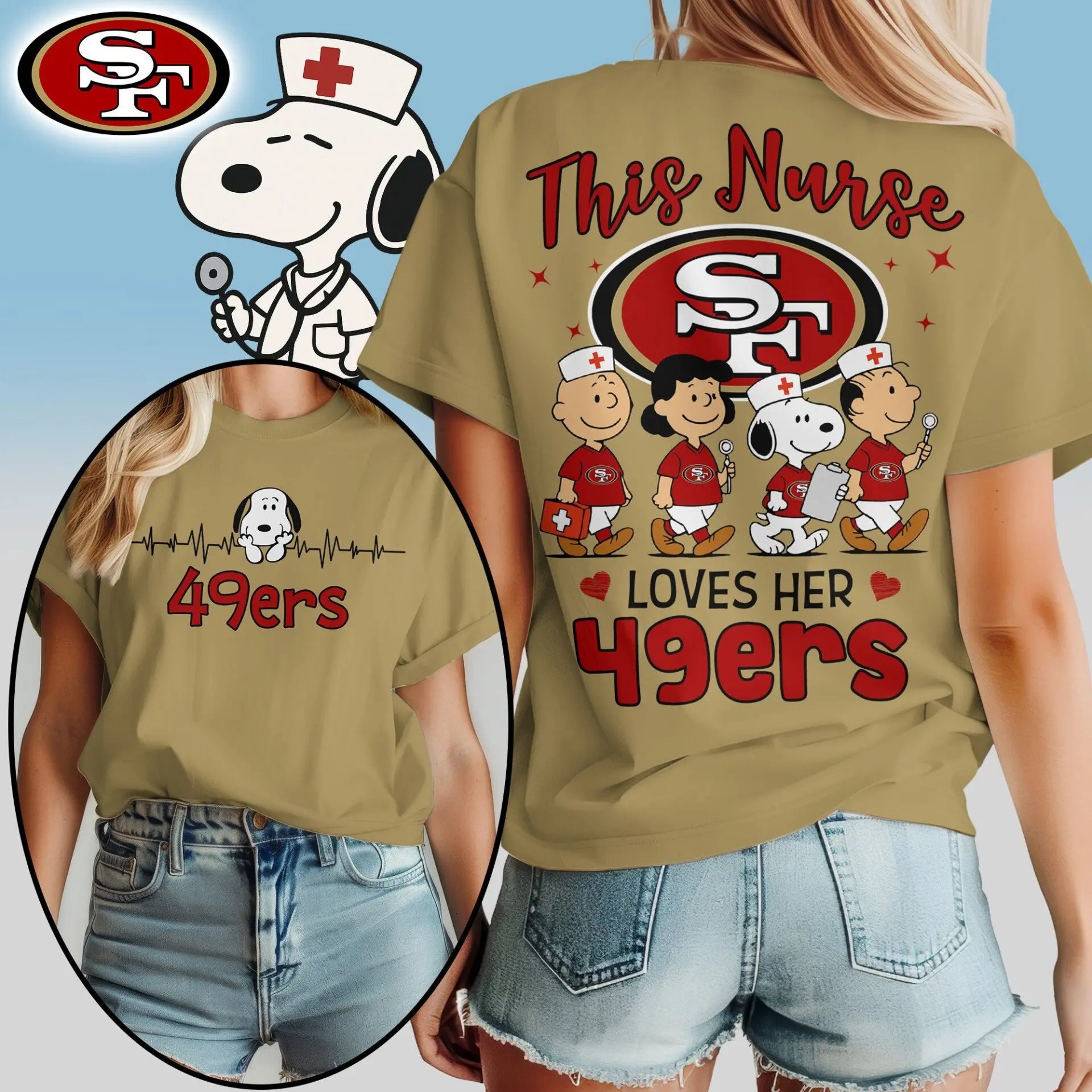 San Francisco 49ers | Premium NFL Snoopy Nurse Appreciation Woman Shirt – HuddleStyle.com - Image 2