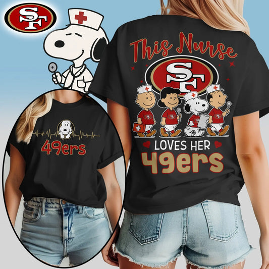 San Francisco 49ers | Premium NFL Snoopy Nurse Appreciation Woman Shirt – HuddleStyle.com - Main