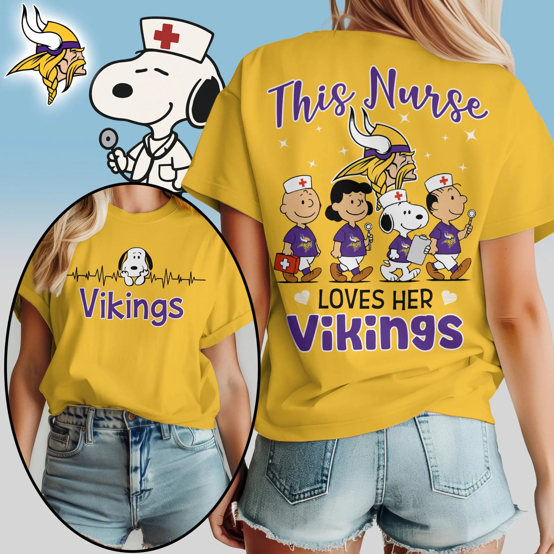 Minnesota Vikings | Premium NFL Snoopy Nurse Appreciation Woman Shirt – HuddleStyle.com - Image 4