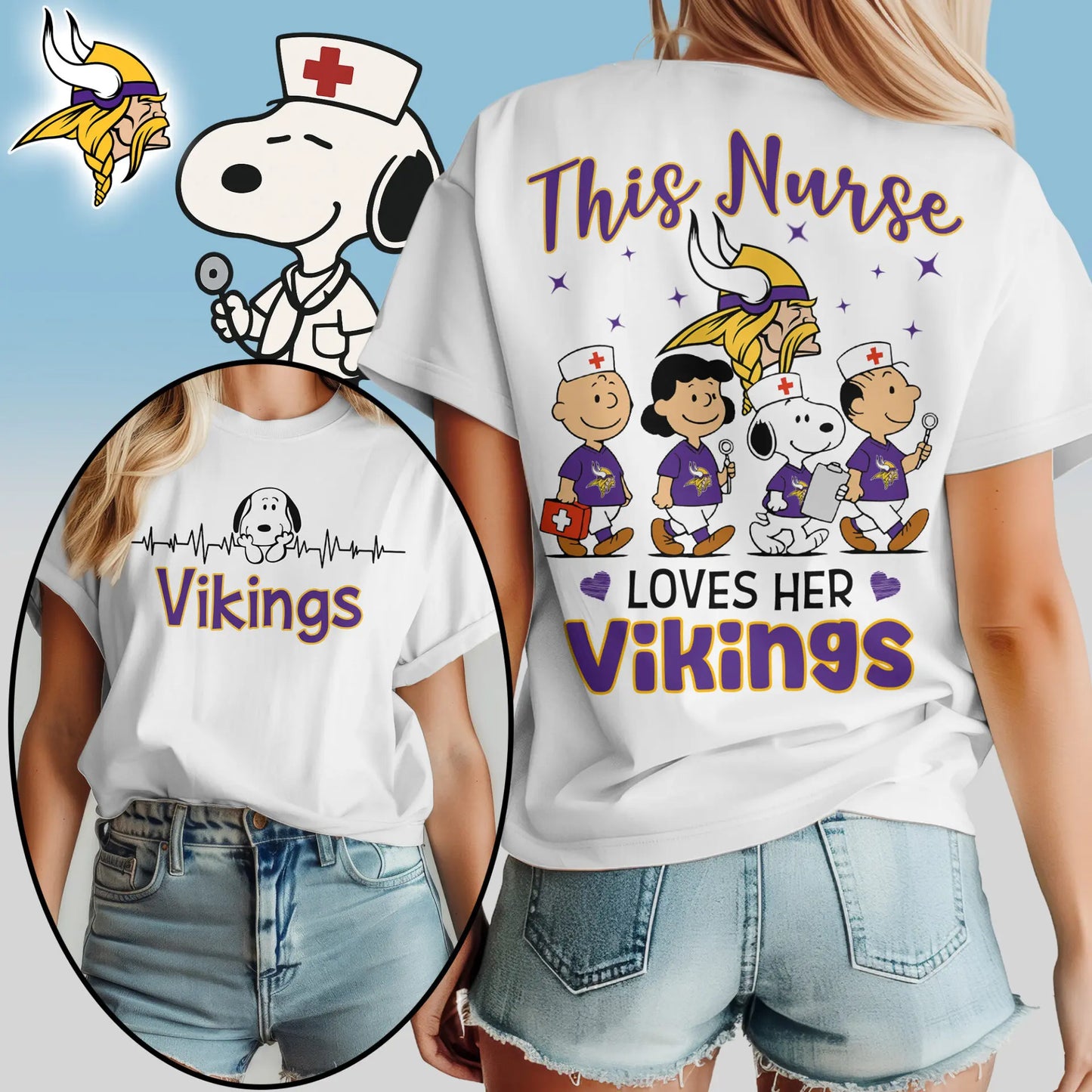 Minnesota Vikings | Premium NFL Snoopy Nurse Appreciation Woman Shirt – HuddleStyle.com - Image 3