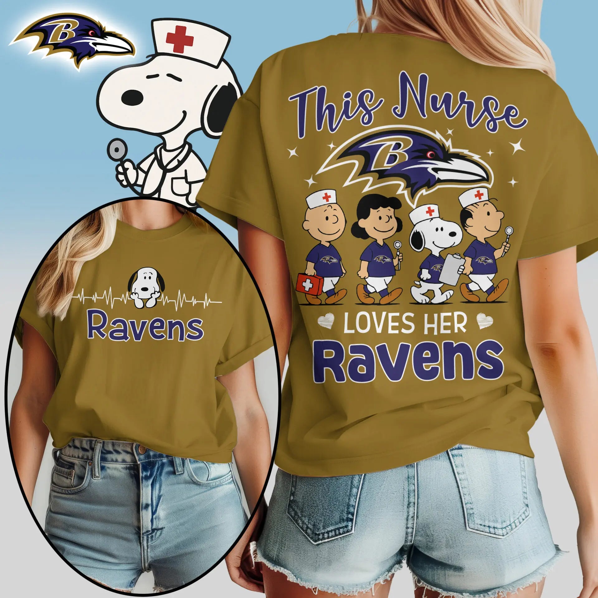 Baltimore Ravens | Premium NFL Snoopy Nurse Appreciation Woman Shirt – HuddleStyle.com - Image 2