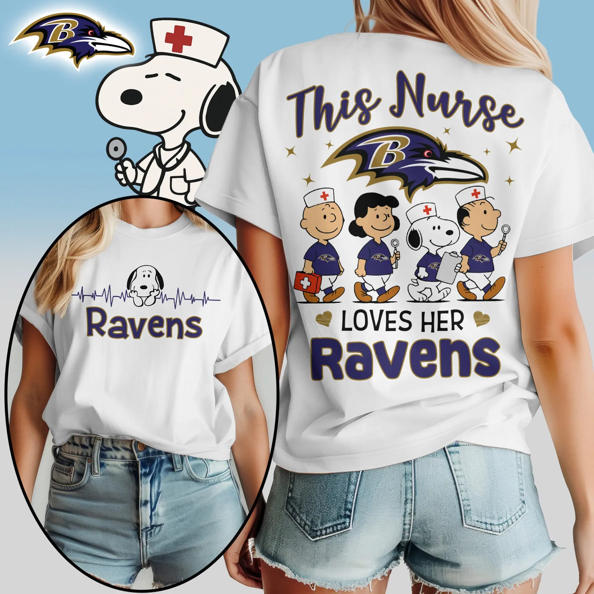 Baltimore Ravens | Premium NFL Snoopy Nurse Appreciation Woman Shirt – HuddleStyle.com - Image 4