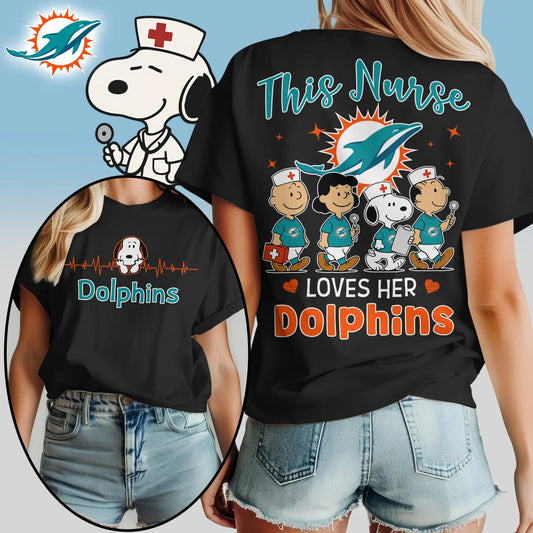 Miami Dolphins | Premium NFL Snoopy Nurse Appreciation Woman Shirt – HuddleStyle.com - Main