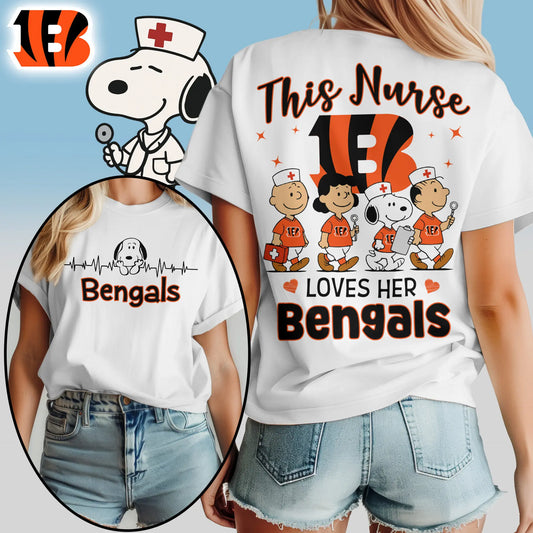 Cincinnati Bengals | Premium NFL Peanuts Snoopy Fan Nurse Appreciation Woman Shirt NY – HuddleStyle.com - Main