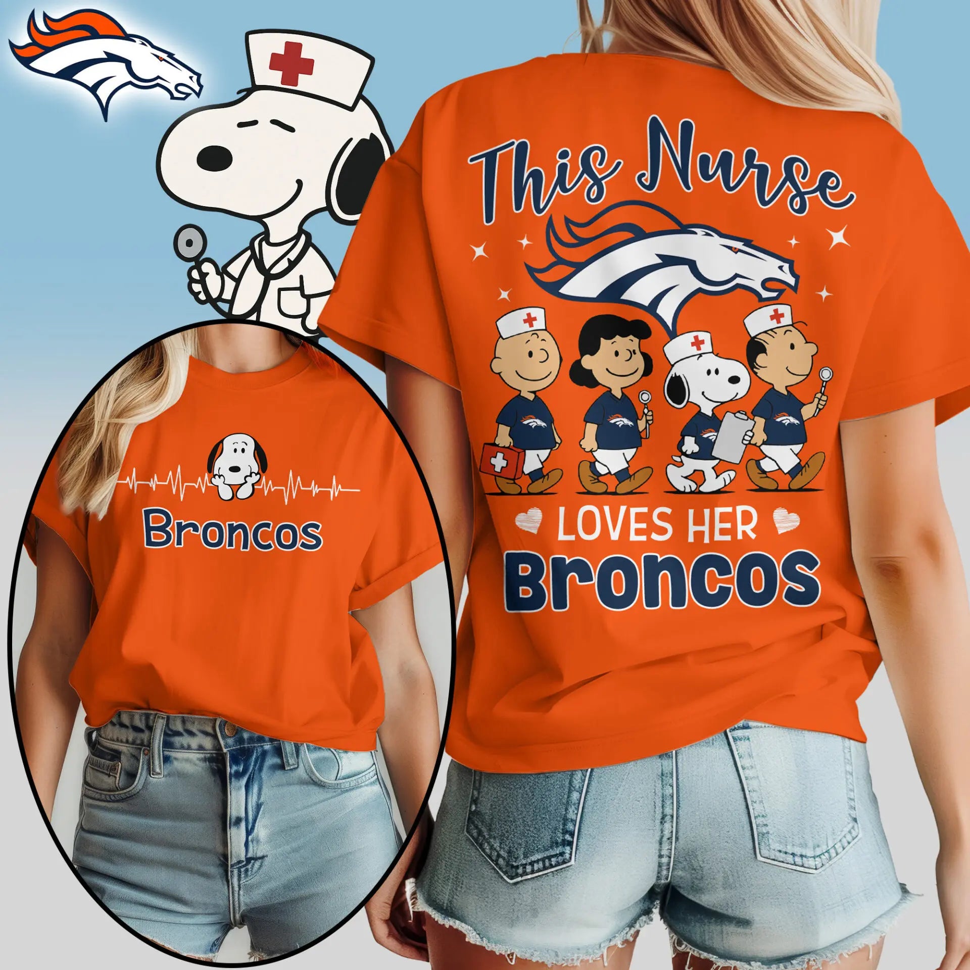 Denver Broncos | Premium NFL Snoopy Nurse Appreciation Woman Shirt – HuddleStyle.com - Image 2