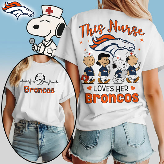 Denver Broncos | Premium NFL Peanuts Snoopy Fan Nurse Appreciation Woman Shirt NY – HuddleStyle.com - Main