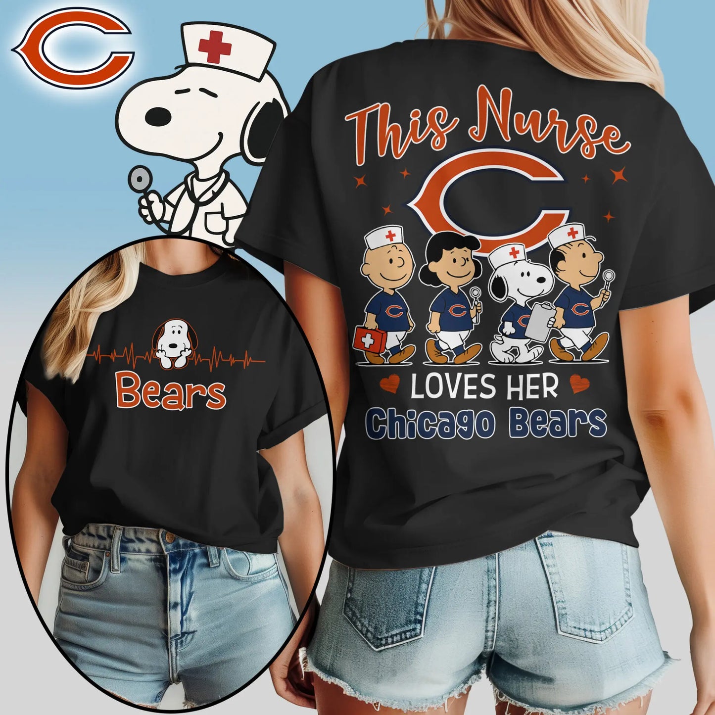 Chicago Bears | Premium NFL Snoopy Nurse Appreciation Woman Shirt – HuddleStyle.com - Main