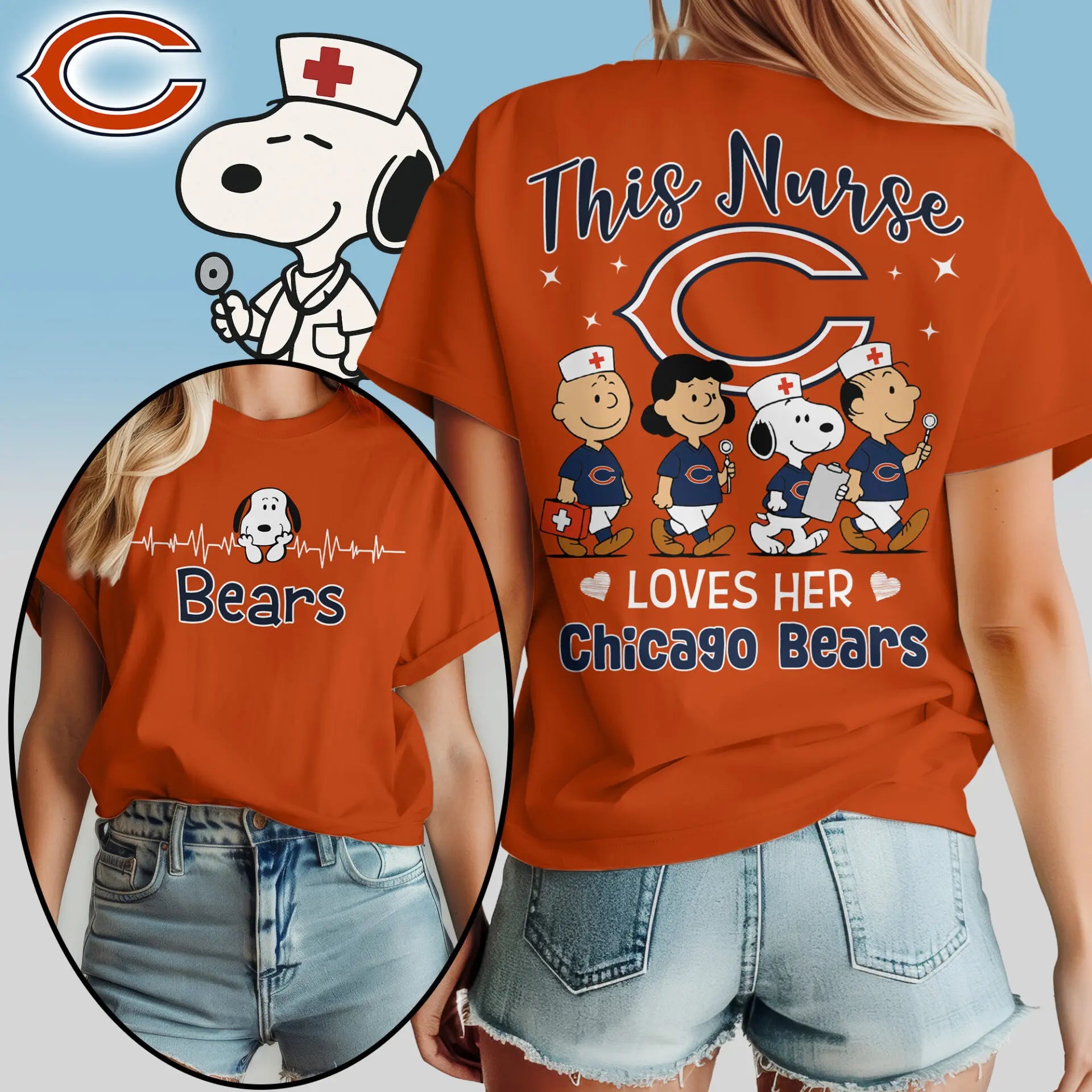 Chicago Bears | Premium NFL Snoopy Nurse Appreciation Woman Shirt – HuddleStyle.com - Image 2