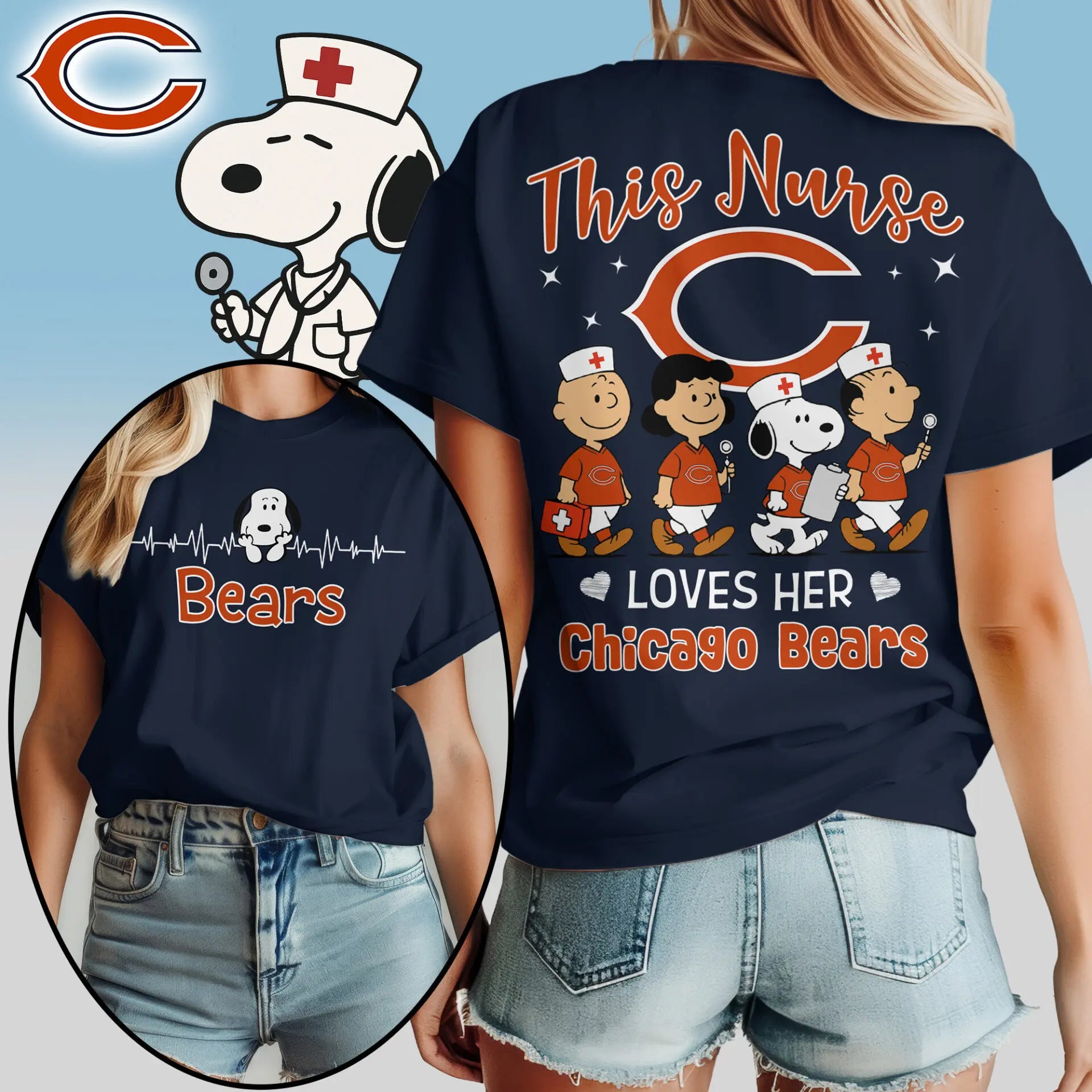 Chicago Bears | Premium NFL Snoopy Nurse Appreciation Woman Shirt – HuddleStyle.com - Image 3