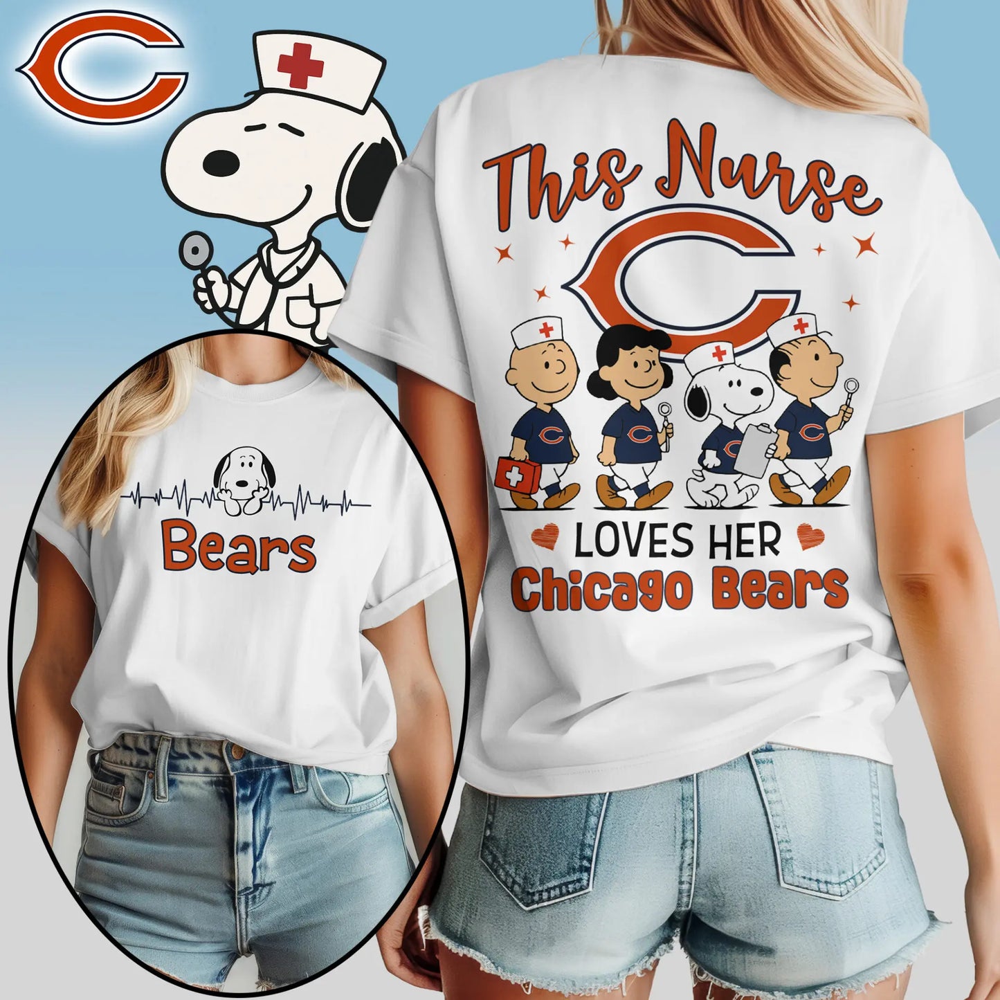 Chicago Bears | Premium NFL Snoopy Nurse Appreciation Woman Shirt – HuddleStyle.com - Image 4