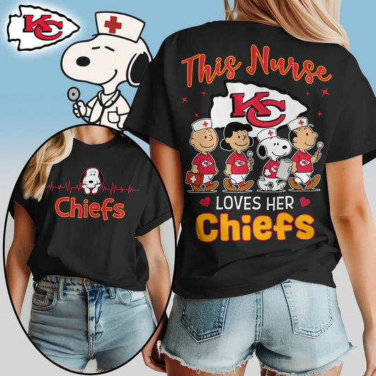 Kansas City Chiefs | Premium NFL Snoopy Nurse Appreciation Woman Shirt – HuddleStyle.com - Main