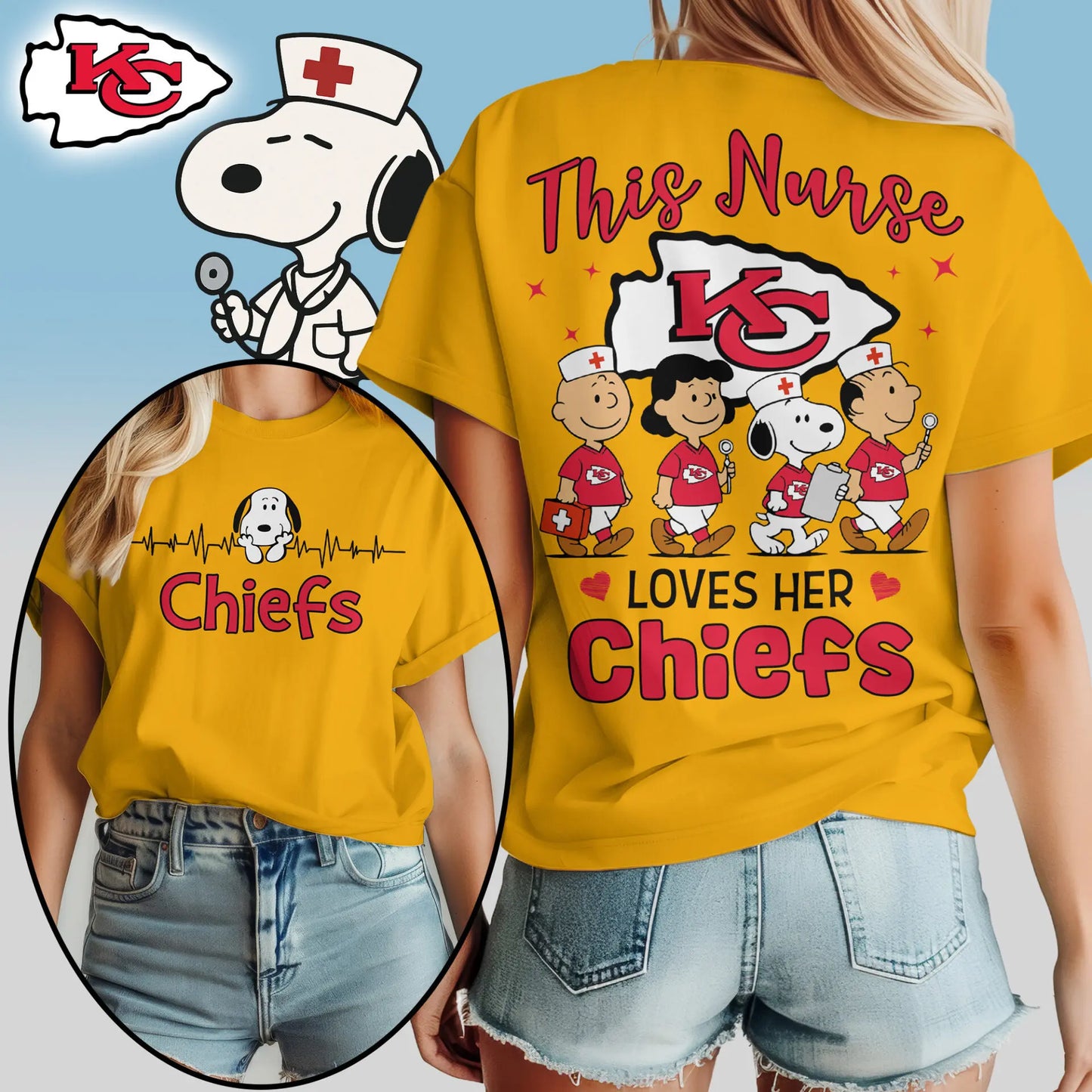 Kansas City Chiefs | Premium NFL Peanuts Snoopy Fan Nurse Appreciation Woman Shirt NY – HuddleStyle.com - Image 3